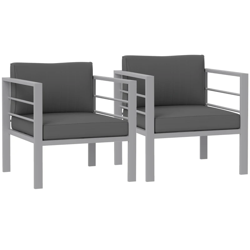 Outsunny Garden Sofa Set of 2, All-Weather Garden Sofa Set with Removable Cushions, Metal Frame Outdoor Furniture for Balcony, Charcoal Grey
