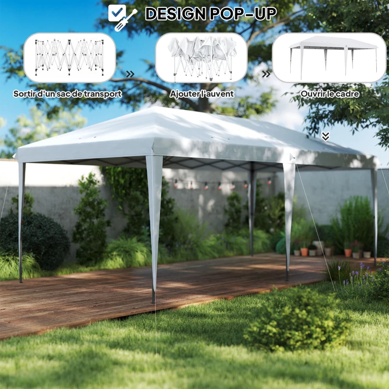 Outsunny Tonnelle 6 x 3 m barnum de jardin pop-up pliant sac inclus acier époxy oxford haute densité blanc