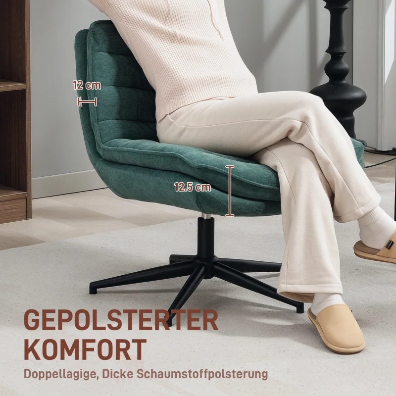 HOMCOM Draaibare Bureaustoel met Brede Zitting, Ruime Gestoffeerde Stoel voor Kantoor, Studiekamer, Donkergroen