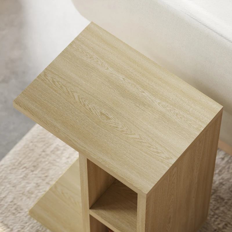 HOMCOM Table d'appoint 3 niveaux en forme de C avec 2 compartiments ouverts, 40 x 29,8 x 60 cm, chêne
