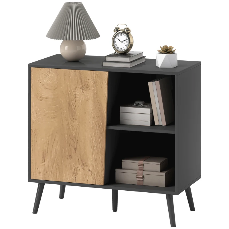 HOMCOM Credenza Moderna con Armadietto e Vano Portaoggetti, in Legno, 80x39x76 cm, Grigio Scuro