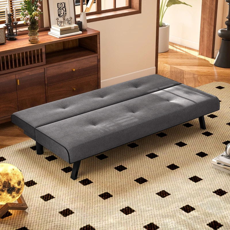 HOMCOM Canapé convertible 3 places inclinable en aspect velours avec pieds en métal pour salon charge 300 kg 170x76x72,5cm gris