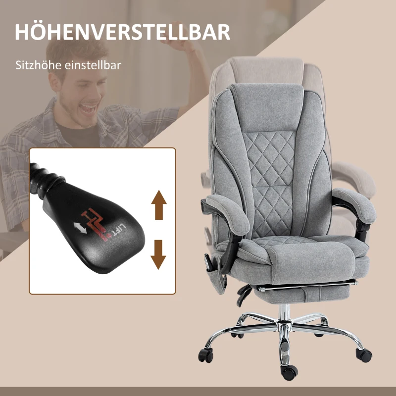 Vinsetto Ergonomischer Bürostuhl mit Massagefunktion, Fußstütze, drehbar, rollbar, Grau(m-5)