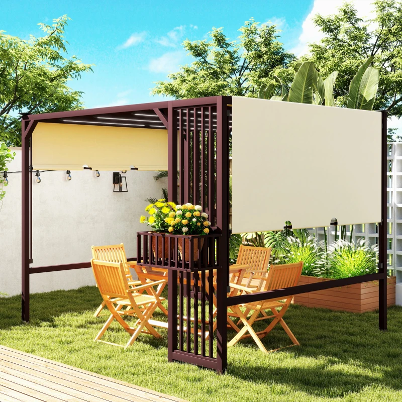 Outsunny Pergola Pavillon 3x2,5m UV 30+Stabil winterfest Sonnenschutz mit verstellbar Schiebedach Dunkelbraun(m-9)