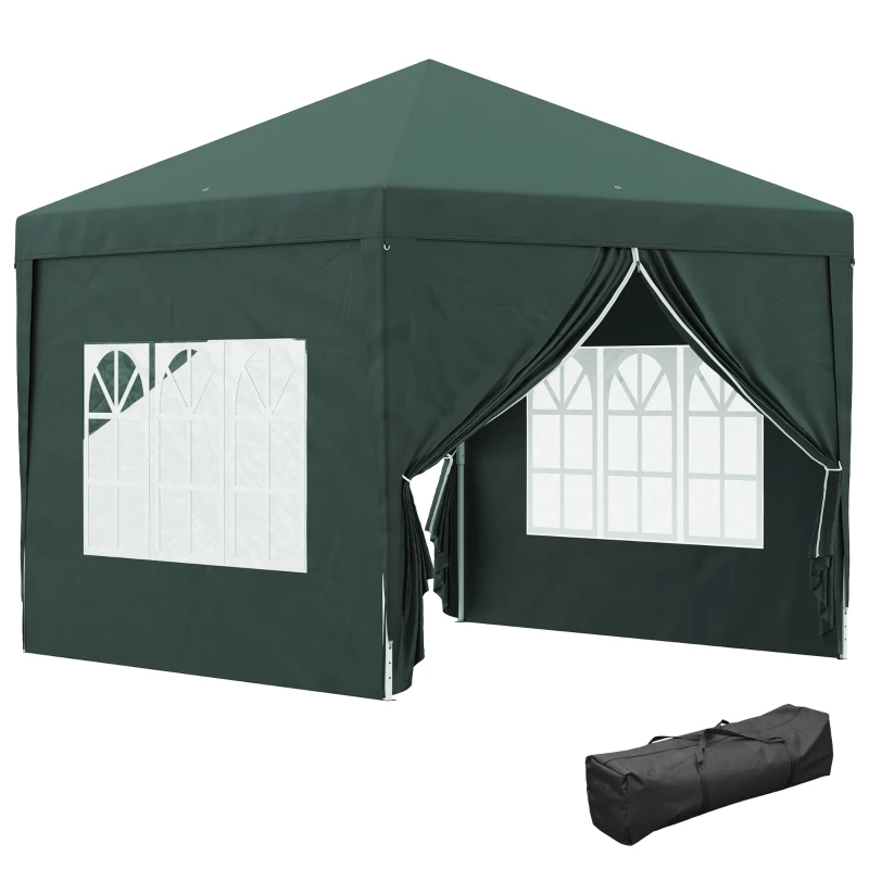 Outsunny Tenda de Jardim com Paredes Laterais Amovíveis Janelas Porta com Zíper e Bolsa de Transporte 295x295x196-258 cm Verde