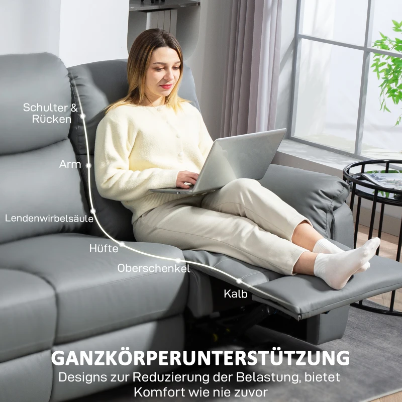 HOMCOM 3-Sitzer-Sofa, linker und rechter Sitz zurücklehnbar, anpassbare Fußstütze, Kunstlederbezug, für Wohnzimmer, Dunkelgrau(m-7)
