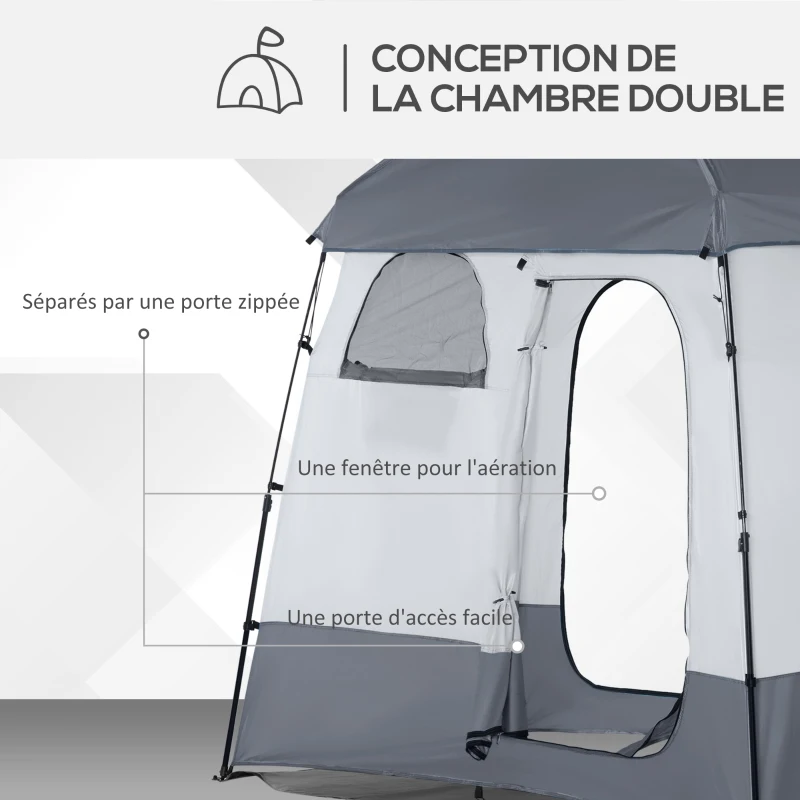 Outsunny Tente de douche pop-up, tente de toilette installation instantanée avec sac de transport, 220 x 125 x 230 cm, gris clair