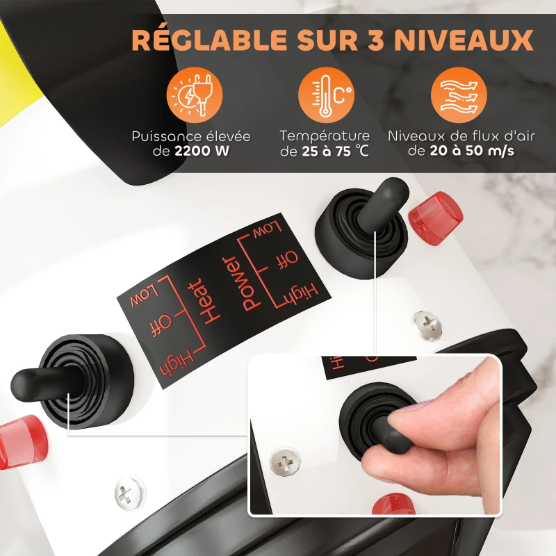 PawHut Sèche-cheveux pour chien pulseur chien professionnel 2200W avec 3 buses différentes faible bruit 3 températures blanc