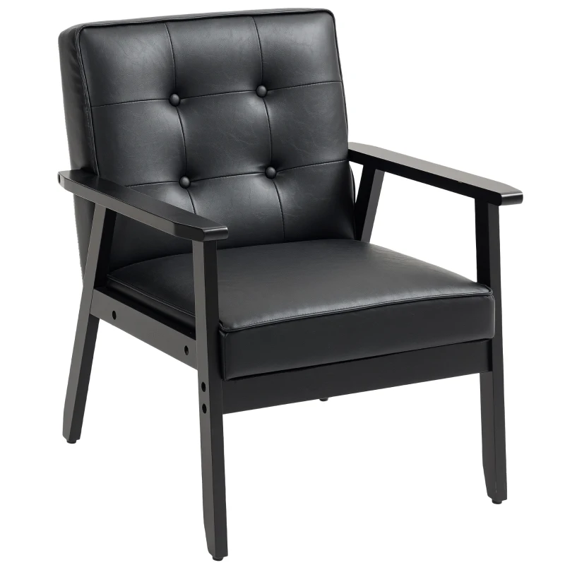 HOMCOM Retro-Style Accent Chair, with Faux Leather Seat - Black