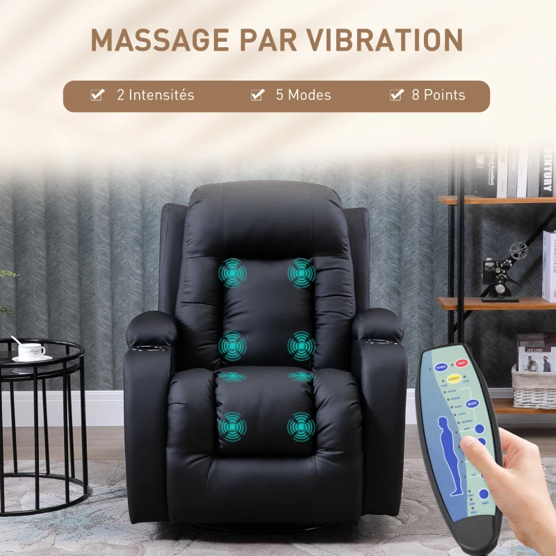 HOMCOM Fauteuil de Massage et Relaxation électrique Chauffant 360° pivotant inclinable manuellement Repose-Pied télécommande(m-4)