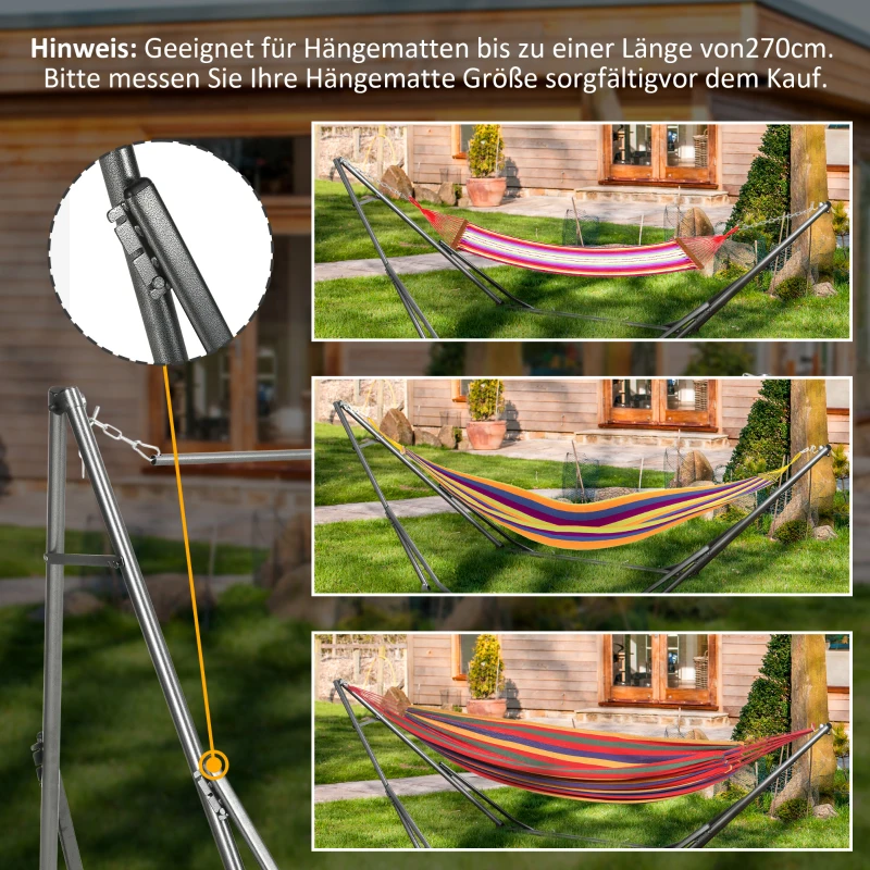 Outsunny 2-in-1 Hängemattenständer, wetterbeständig, Wäscheständer, 290 cm x 92 cm x 88 cm, Schwarz