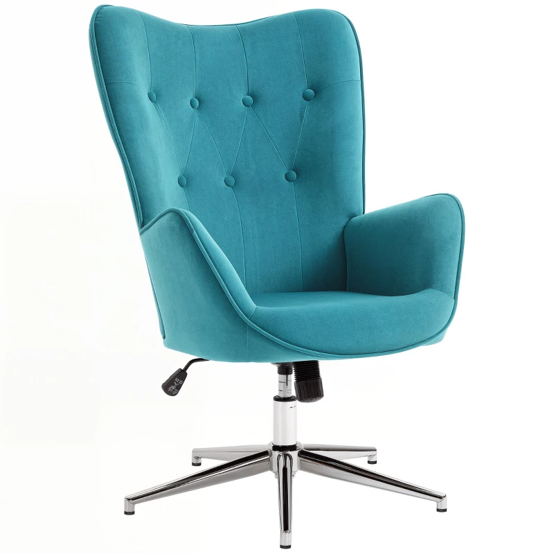 HOMCOM Fauteuil de salon pivotant avec hauteur réglable, dossier capitonné, tissu aspect velours, bleu
