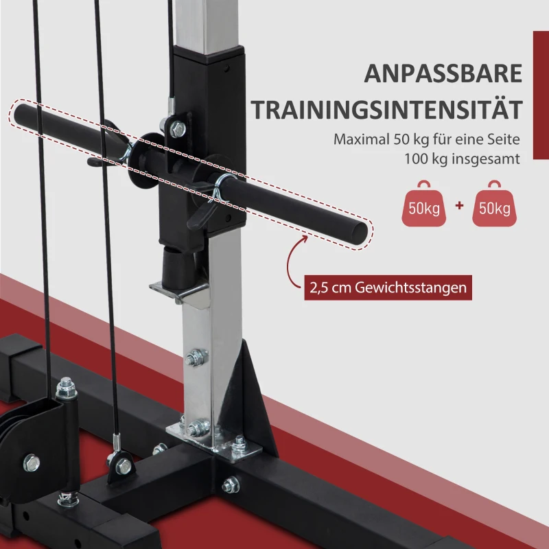 SPORTNOW Crossover-Fitnessgestell, Kabelzugsystem, für 1 oder 2 Personen, Stahl, Kunststoff, Schwarz(m-5)