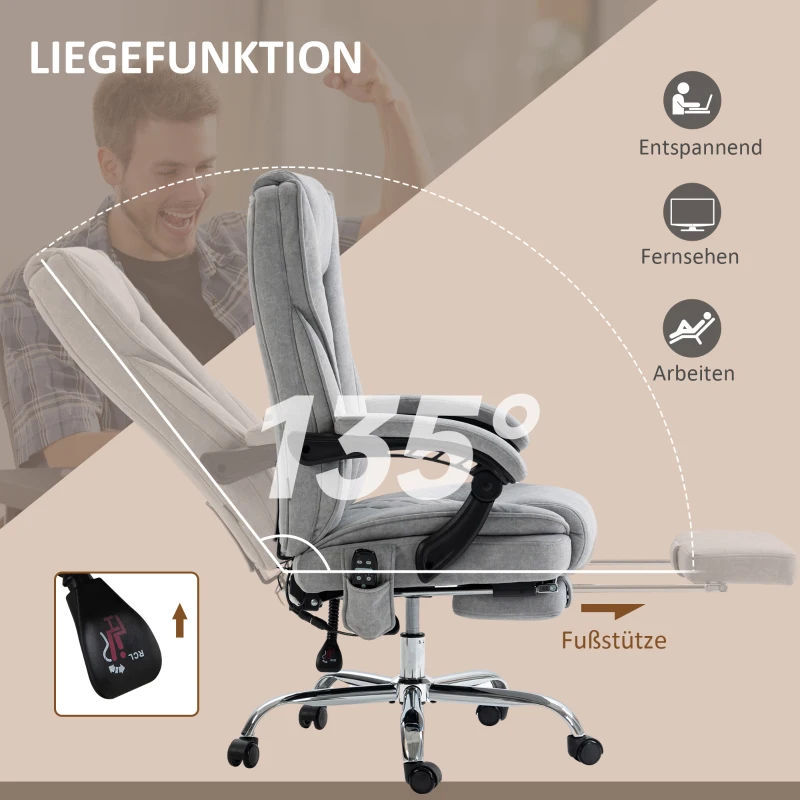 Vinsetto Ergonomischer Bürostuhl mit Massagefunktion, Fußstütze, drehbar, rollbar, Grau(m-6)