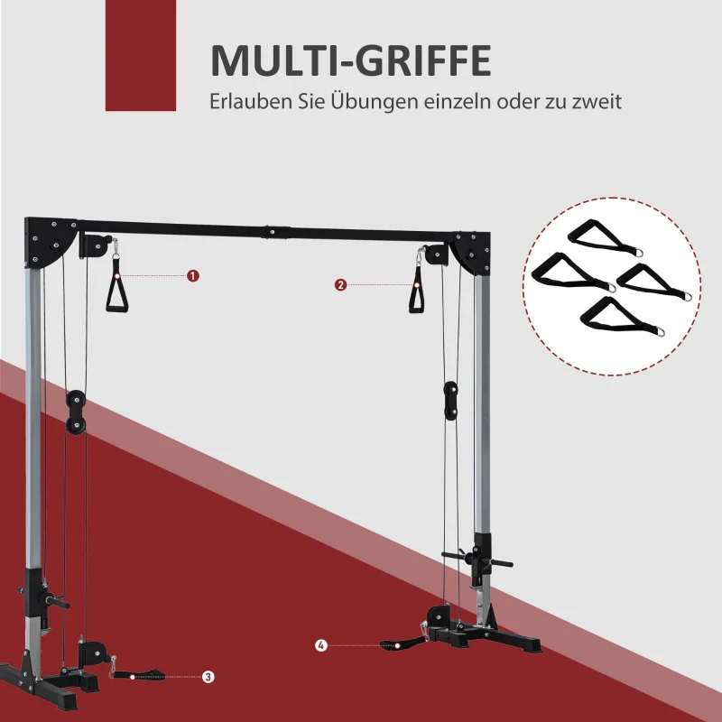 SPORTNOW Crossover-Fitnessgestell, Kabelzugsystem, für 1 oder 2 Personen, Stahl, Kunststoff, Schwarz(m-6)