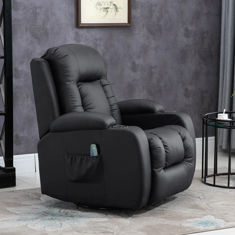 HOMCOM Fauteuil de Massage et Relaxation électrique Chauffant 360° pivotant inclinable manuellement Repose-Pied télécommande(m-2)