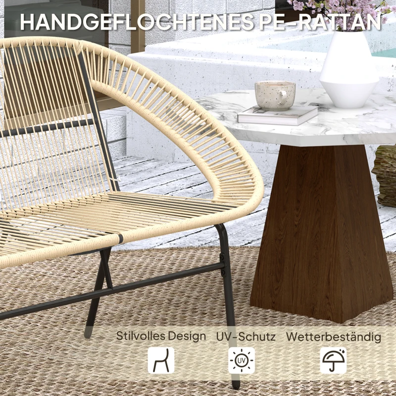 Outsunny 2-Sitzer Gartenbank Polyrattan, wetterfest Sitzbank im Rattanflecht-Design, UV-Beständig 260kg belast Khaki(m-5)