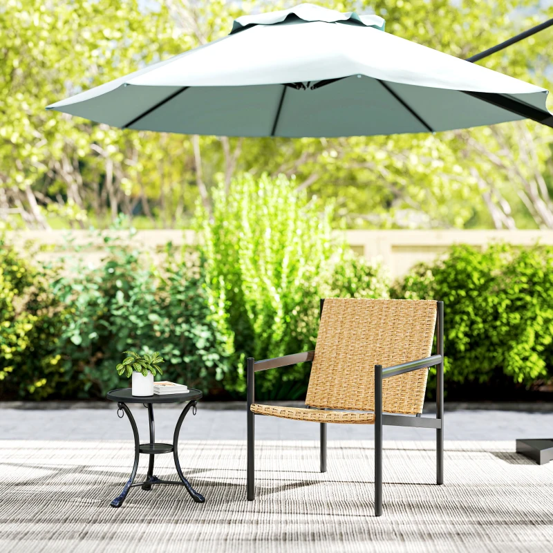 Outsunny Cadeira de Jardim em Vime com Apoios de Braços Encosto Inclinado e Estrutura de Aço 61x74x81 cm Madeira