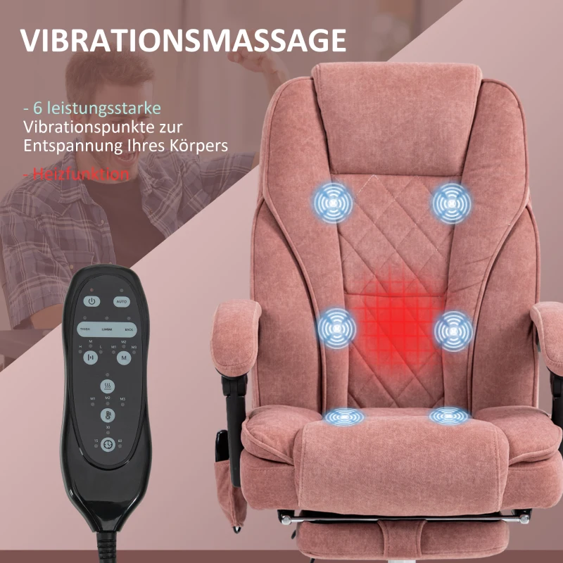 Vinsetto Ergonomiczne Krzesło Biurowe z Masażem, z Podnóżkiem, Obrotowe, na Kółkach, Różowe