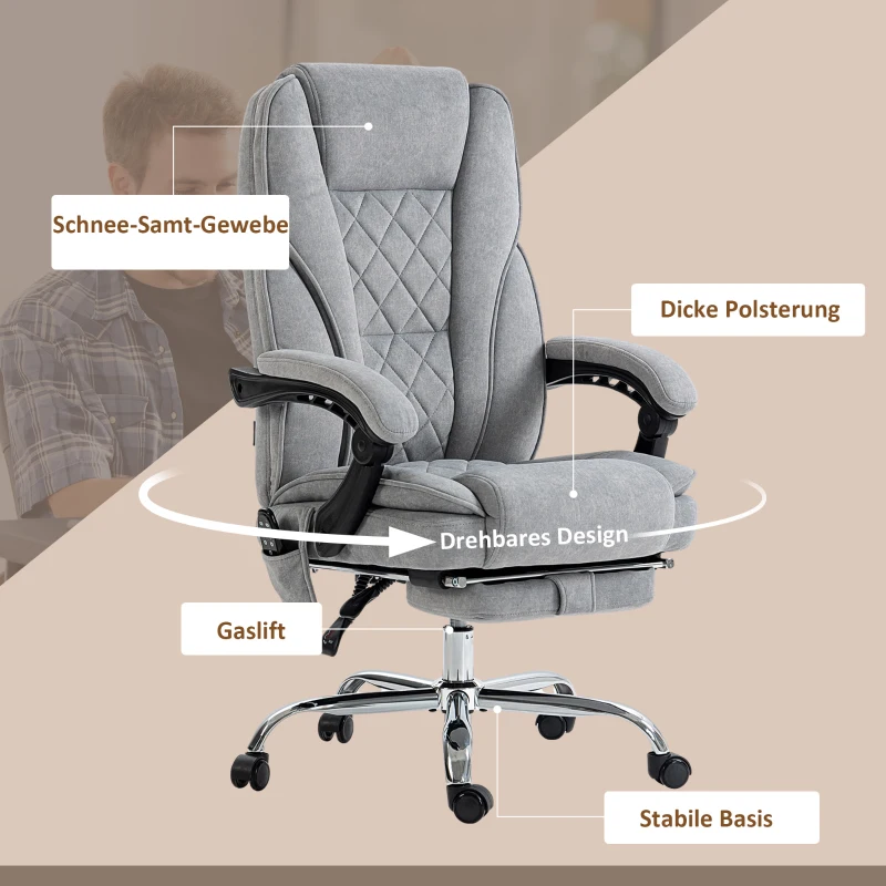 Vinsetto Ergonomischer Bürostuhl mit Massagefunktion, Fußstütze, drehbar, rollbar, Grau(m-7)