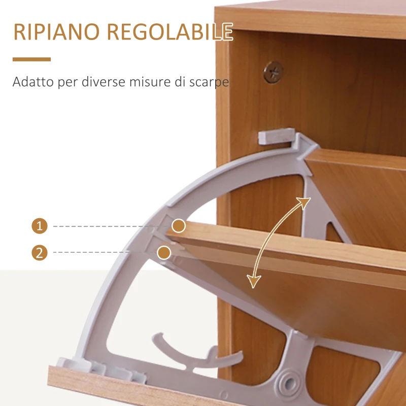 HOMCOM Set Mobili Ingresso Moderno con Scarpiera e Specchio, Appendiabiti da Ingresso con 6 Ganci, 2 Ripiani Regolabili e Cassetti in Legno per Corridoio, 90x24x177 cm, Legno