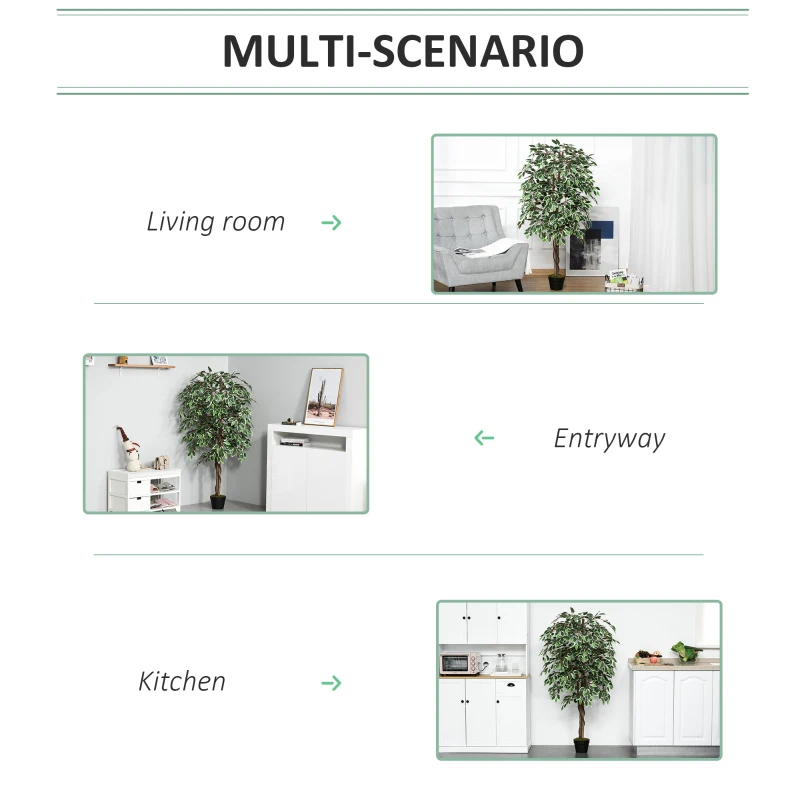 Outsunny Set of 2 Artificial Plants White Rose Floral in Pot, Fake Plants for Home Indoor Decor, 90cm, Light Blue