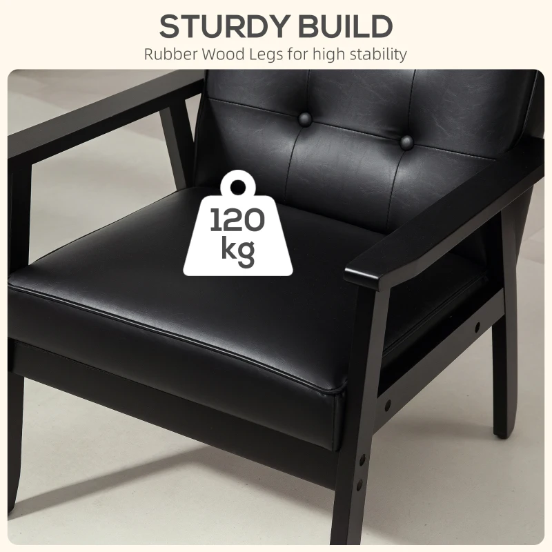 HOMCOM Retro-Style Accent Chair, with Faux Leather Seat - Black