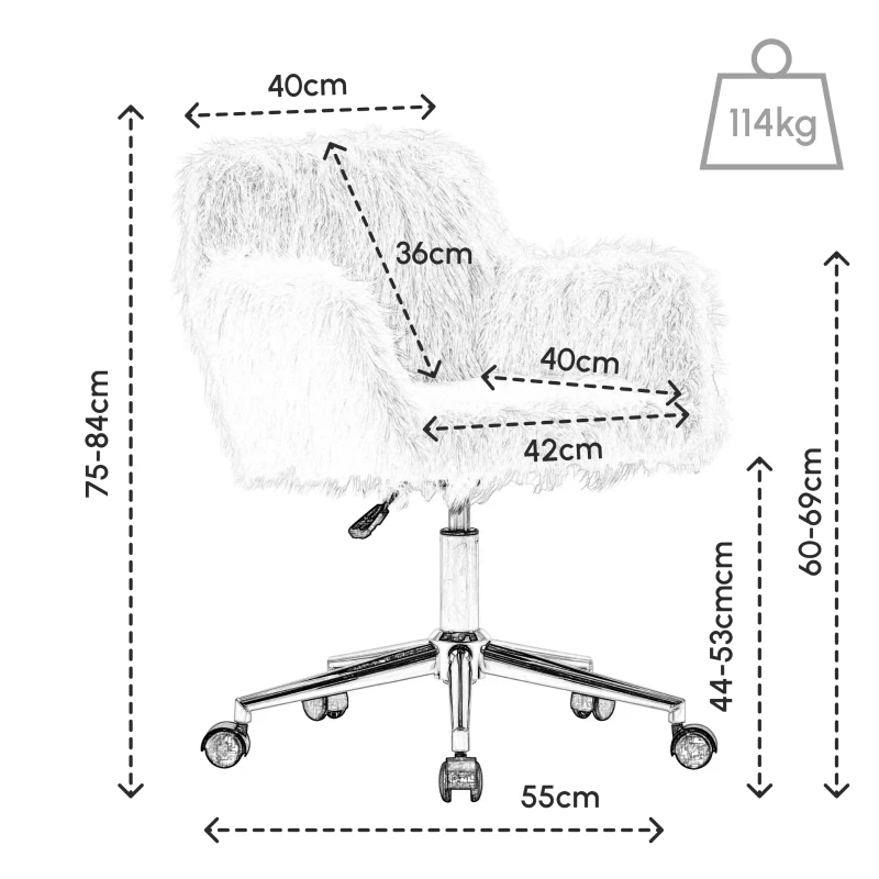 Sedia Girevole da Ufficio Ergonomica per Trucco o Studio con Altezza Regolabile, Sedia da scrivania in Metallo,Rosa