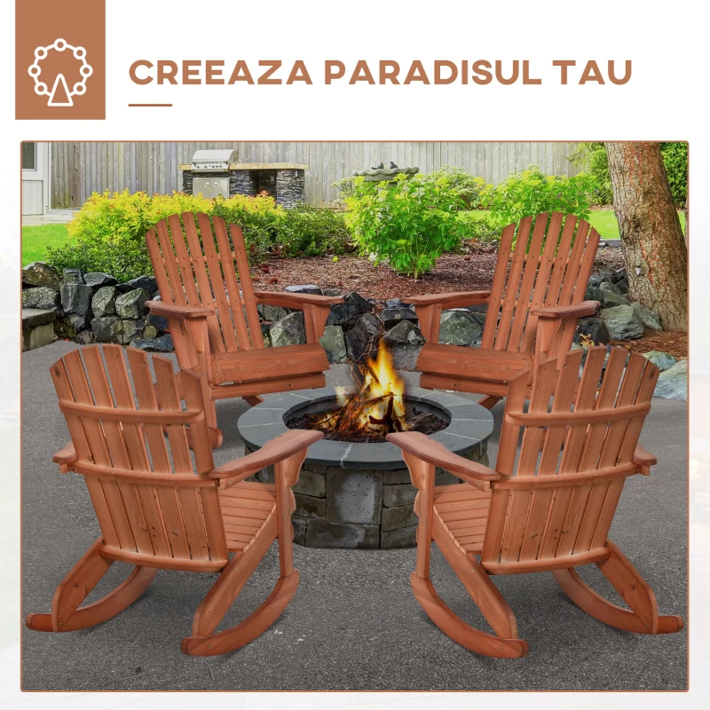 Outsunny Scaun Adirondack Impermeabil din Lemn pentru Grădină și Exterior, 77x94x97 cm, Lemn Natural