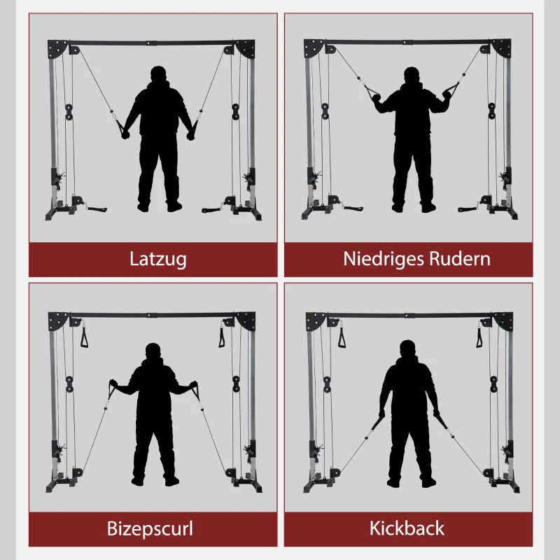 SPORTNOW Crossover stacja fitness z systemem kablowym, dla 1 lub 2 osób, stal, czarny