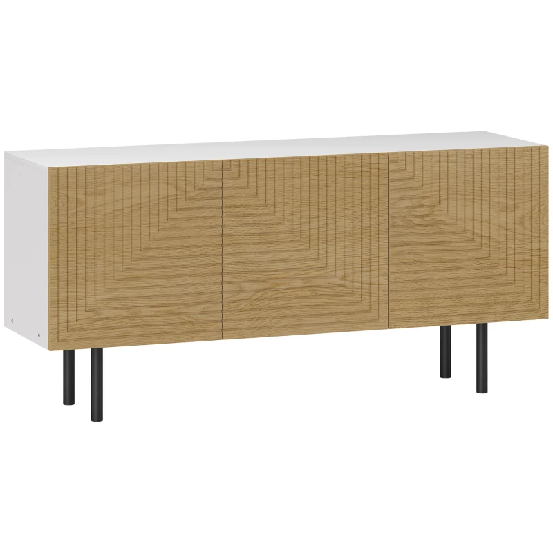 HOMCOM Meuble TV pour jusqu'à 65 pouces avec placards à porte cannelée et passe-câbles pour salon, chambre, effet bois naturel