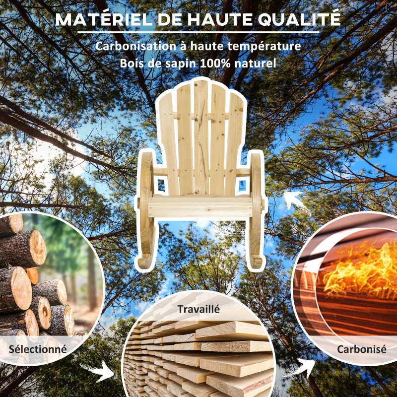 Outsunny Fauteuil de Jardin Adirondack à Bascule Rocking Chair Style Rustique Chic accoudoirs Roues Charette Bois Sapin Naturel