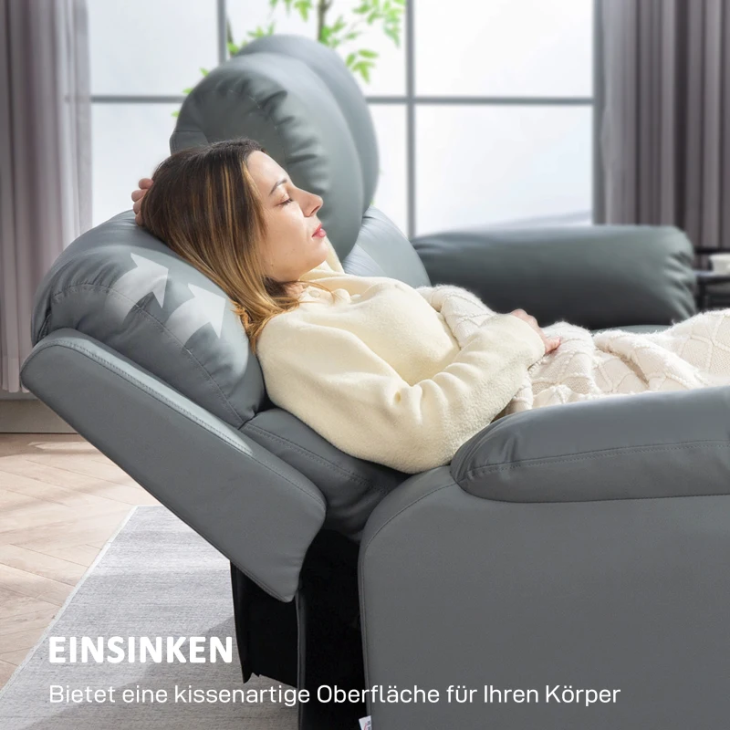 HOMCOM 3-Sitzer-Sofa, linker und rechter Sitz zurücklehnbar, anpassbare Fußstütze, Kunstlederbezug, für Wohnzimmer, Dunkelgrau(m-6)