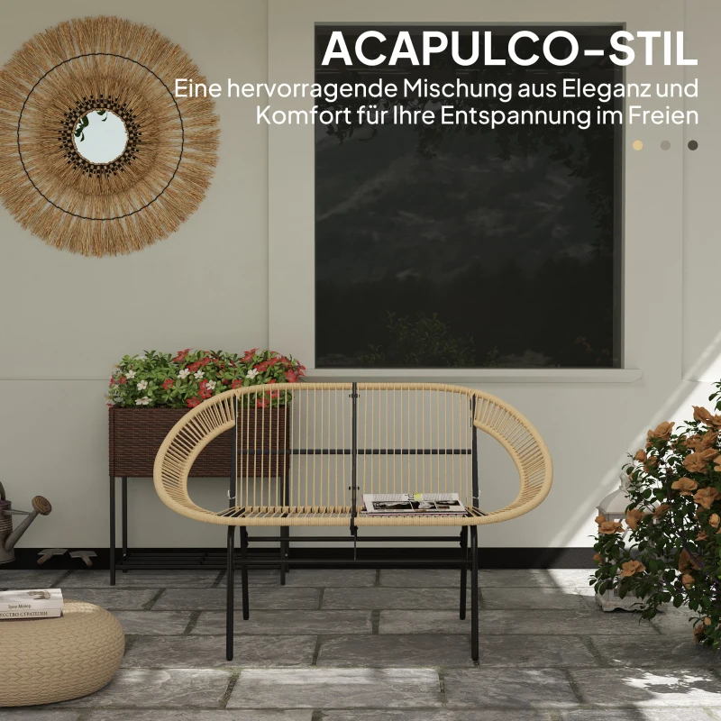 Outsunny 2-Sitzer Gartenbank Polyrattan, wetterfest Sitzbank im Rattanflecht-Design, UV-Beständig 260kg belast Khaki(m-4)