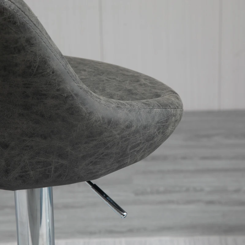 HOMCOM Set 2 Sgabelli da Bar con Altezza Regolabile, Base in Metallo e Seduta Finta Pelle, Sgabelli Alti Moderni Girevoli con Schienale e Poggiapiedi 46x48x83-104cm, Grigio Scuro