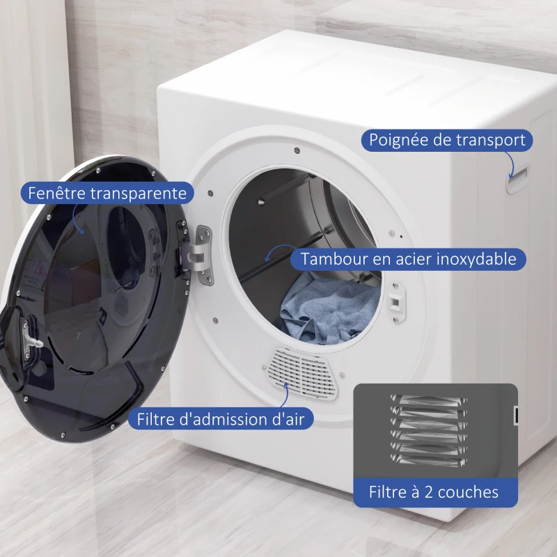 HOMCOM Sèche-Linge électrique portable 850W, capacité 33L 4 modes de fonctionnement, acier inoxydable, 49L x 40,5l x 60H cm
