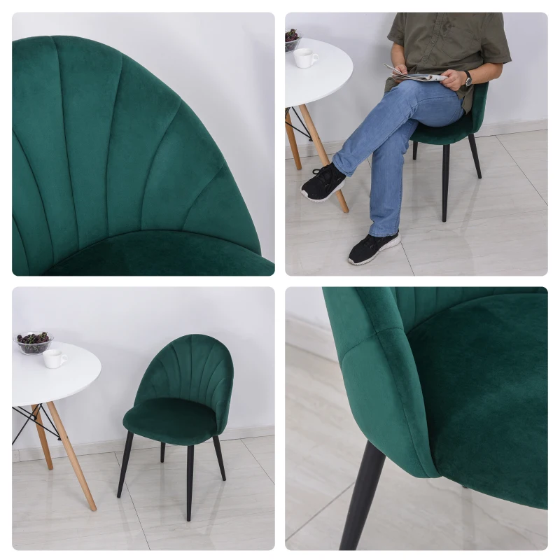 HOMCOM Set di 2 Sedie Sala da Pranzo, Sedie Cucina Moderne con Schienale a Conchiglia e Gambe in Metallo, Sedia in Velluto con Imbottita per Cucina, Camera da Letto, Ufficio e Soggiorno, Verde