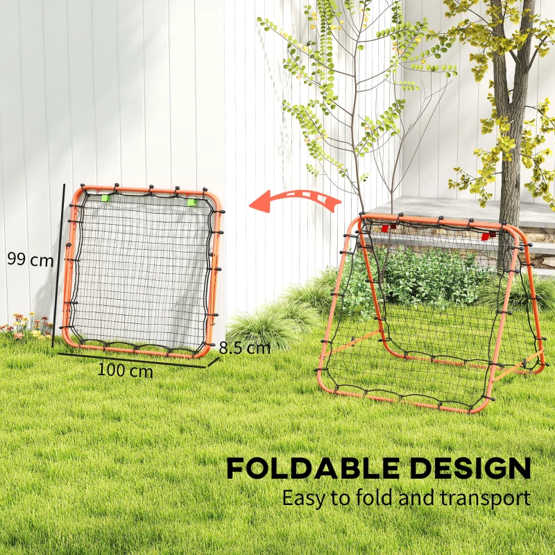 HOMCOM Double Sided Football Rebounder Net, Football Rebound Goal with Five Adjustable Angles, Orange