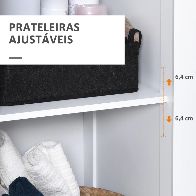 kleankin Armário de banheiro branco 5 níveis Prateleiras Coluna do banheiro com 3 prateleiras 1 porta de MDF  e resistente à água 40x38x160cm