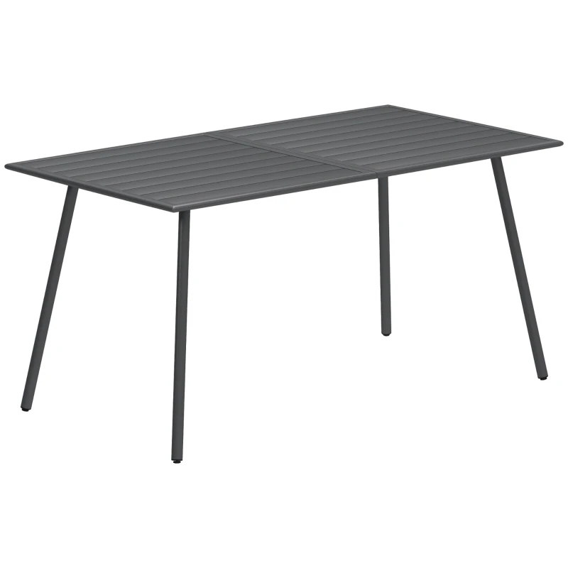 Outsunny Table à manger de jardin pour 6 personnes avec plateau à lattes pour jardin, patio, terrasse, 150 x 80 x 74 cm, gris