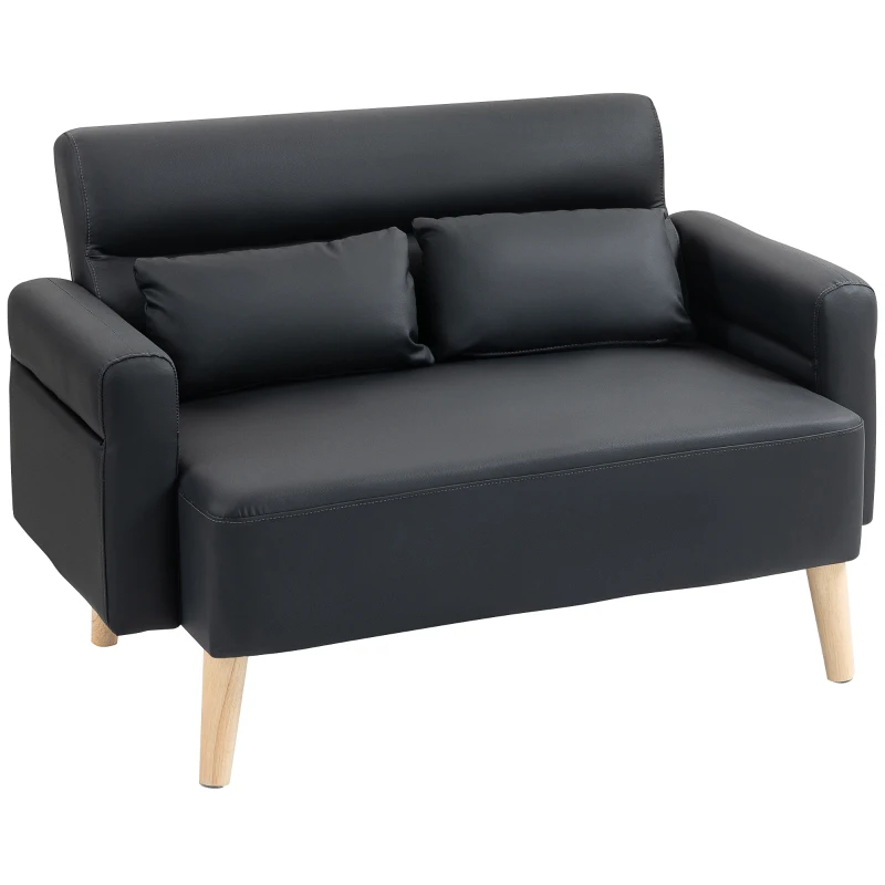 HOMCOM Sofá de 2 Plazas con Tapizado de Cuero Sintético Acolchado Grueso y Patas de Madera para Salón 117x78x78 cm Negro