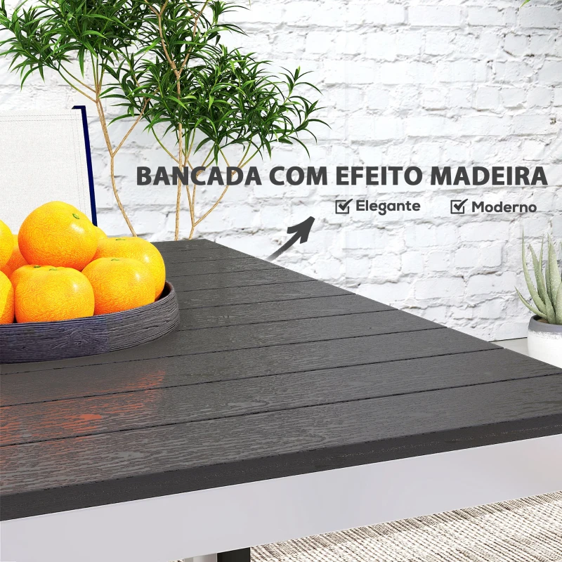 Outsunny Mesa de Refeição para Jardim Retangular com Estrutura de Alumínio Imitação Madeira e Bancada em Ripas 120x90x72 cm Preto
