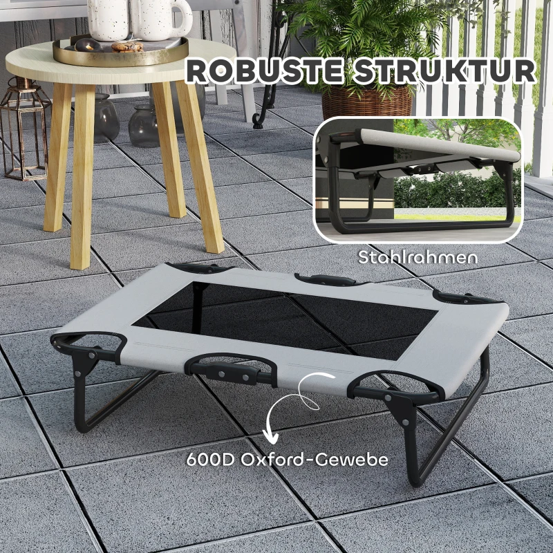 PawHut Erhöhtes Hundebett klappbar Haustierbett, Outdoor Hundeliege mit Netzdesign Hellgrau Oxford 75 x 51 x 18 cm