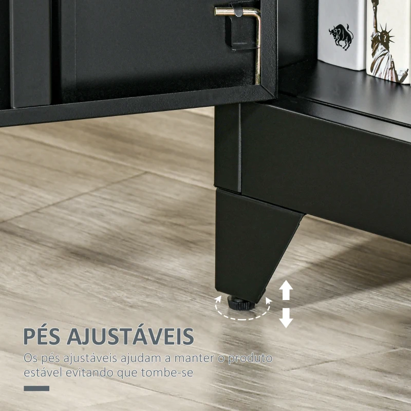HOMCOM Armário de Metal de Armazenamento com Dupla Porta 2 Prateleiras com Altura Ajustável Armário para Escritório 75x33x110cm Preto
