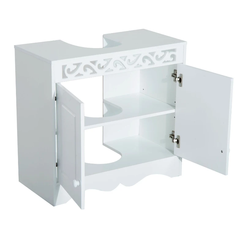 HOMCOM Armário de banheiro baixo para lavatório com 2 portas e prateleiras 60x30x56cm Branco