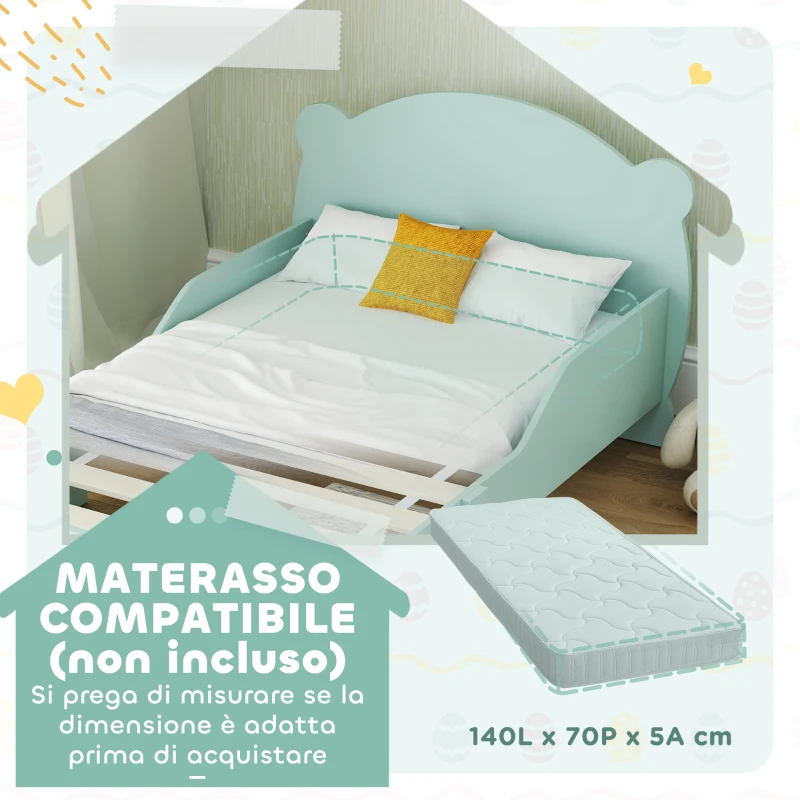 AIYAPLAY Lettino per Bambini con Testiera e Pediera a Orso e 2 Sponde Laterali, in Legno, 143.5x80x55 cm, Verde