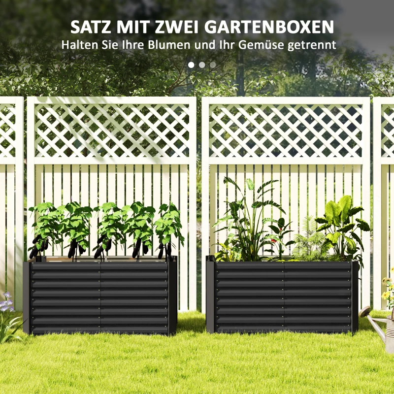 Outsunny Hochbeet 2er-Set, Pflanzkasten, extra tief, Metall, 120 x 60 x 60 cm Dunkelgrau