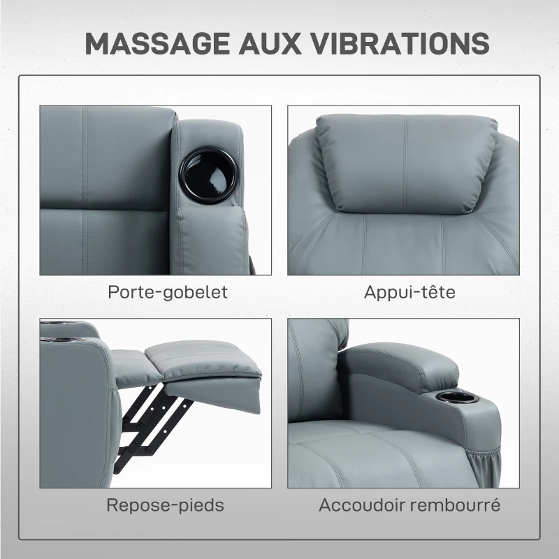 HOMCOM Fauteuil releveur électrique avec repose-pied dossier inclinable télécommande poches latérales et porte-gobelet gris(m-7)