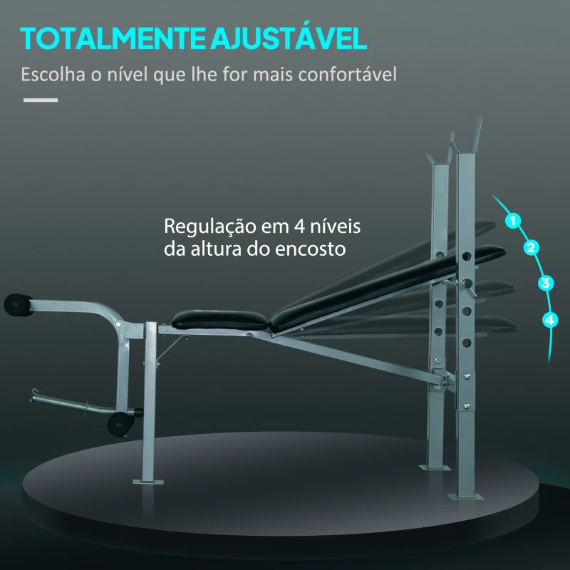 HOMCOM Banco de Musculação máquina de fitness com encosto ajustável 165x68x114cm Preto