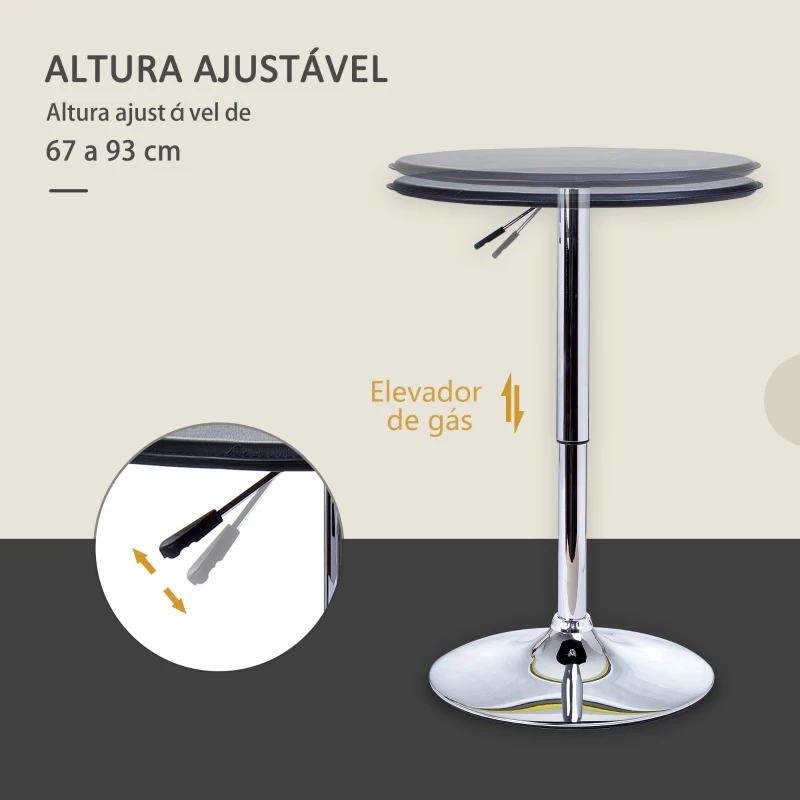 HOMCOM Mesa de Bar com Altura Ajustável Giratória 360° com Base Redonda Mesa Alta Moderna para Cozinha Ø63x67-93 cm Preto